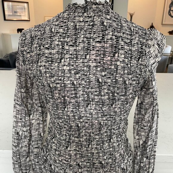 InWear Copenhagen PicalW Abstract Print Smocked LS Viscose Blouse Blk Crm Sz 6 - Picture 12 of 16